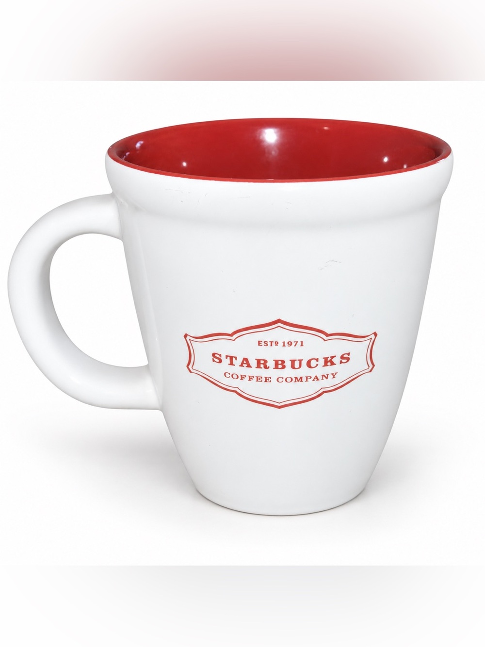 Vintage 2006 Starbucks Abbey Coffee Mug 13 Oz Red White ESTD 1971 Logo